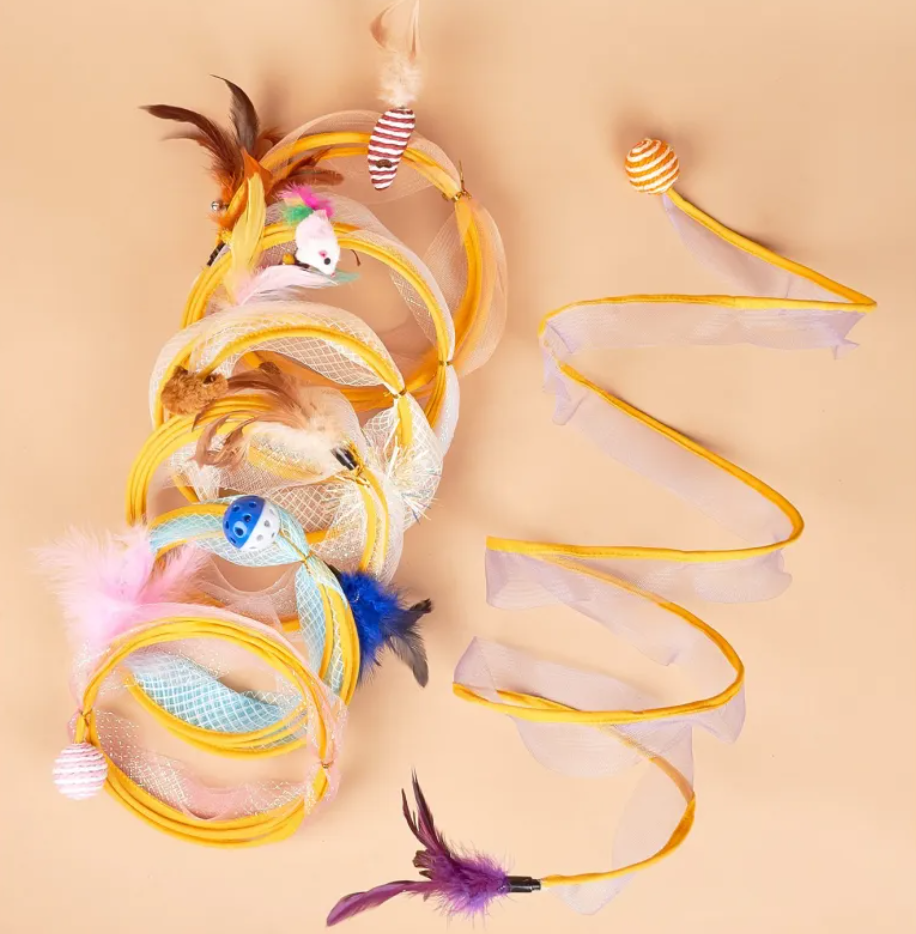 Foldable Cat Tunnel with Feather Toy