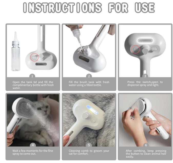Pet Steam Spray Brush for Shedding