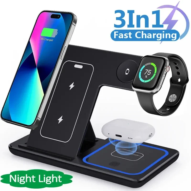 3-in-1 foldable LED wireless charging stand