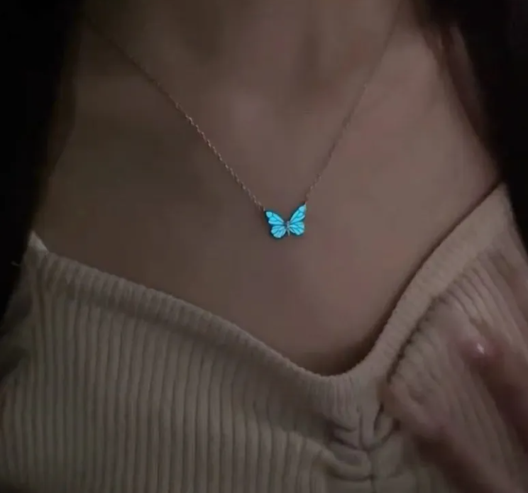 Glow-in-the-Dark Blue Butterfly Necklace