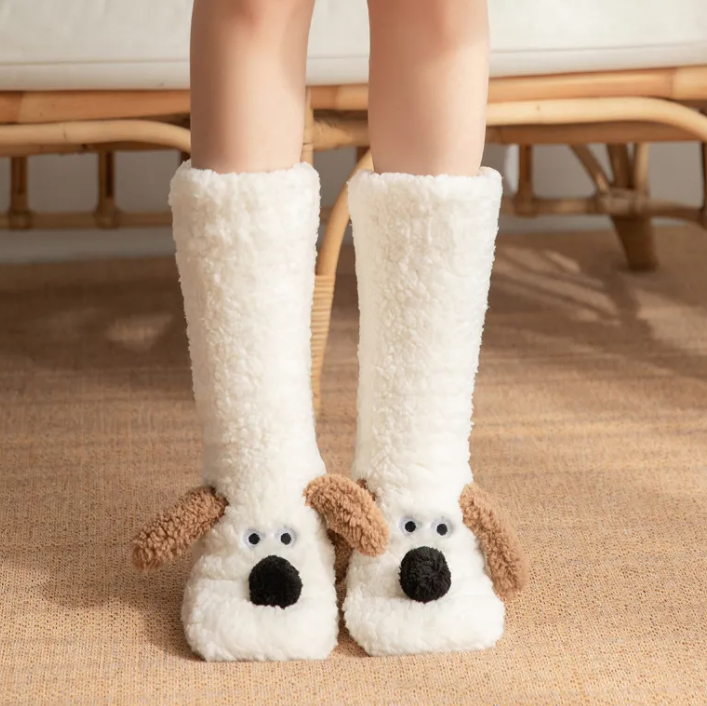 Women's Plush Dog Print Socks