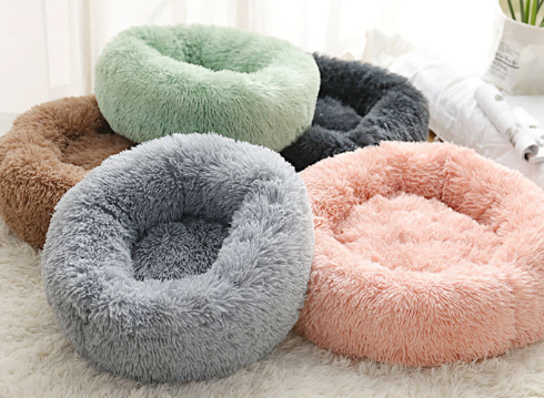 Round plush calming dog bed