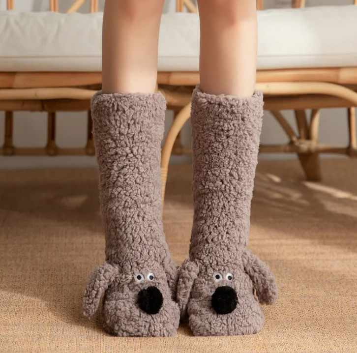Women's Plush Dog Print Socks