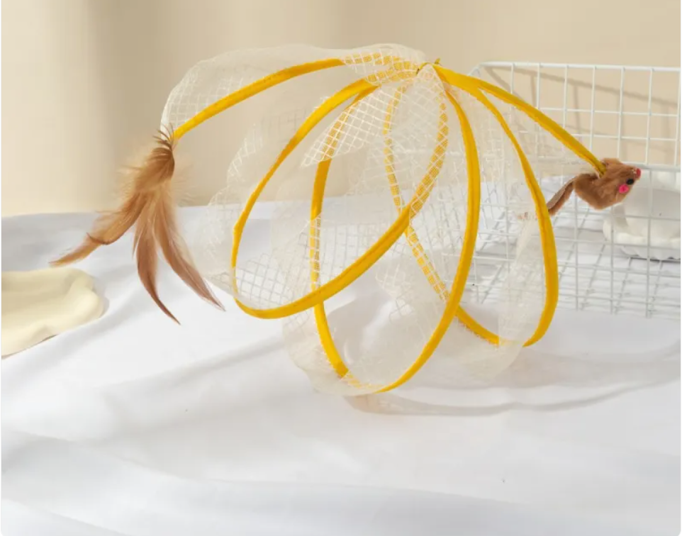 Foldable Cat Tunnel with Feather Toy