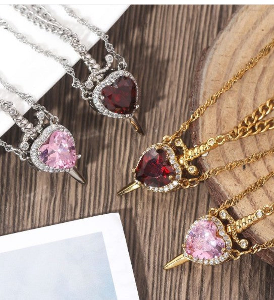Love dagger couple necklaces