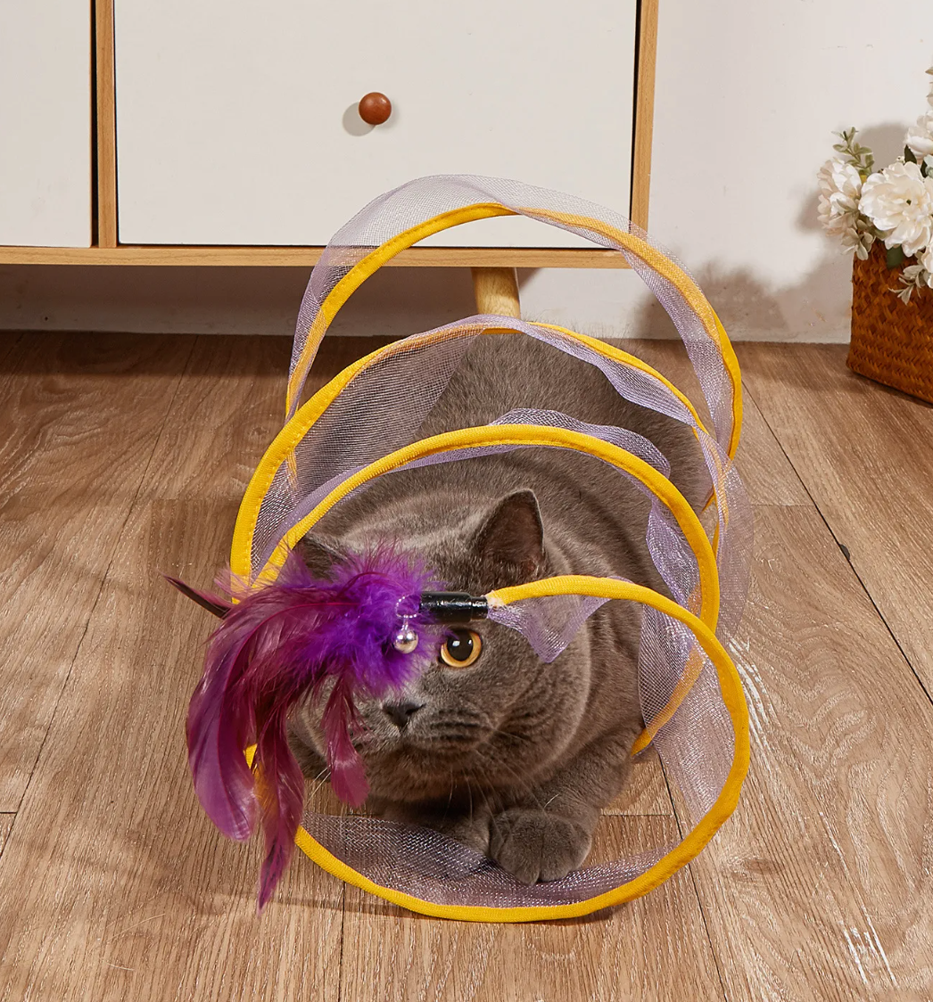 Foldable Cat Tunnel with Feather Toy