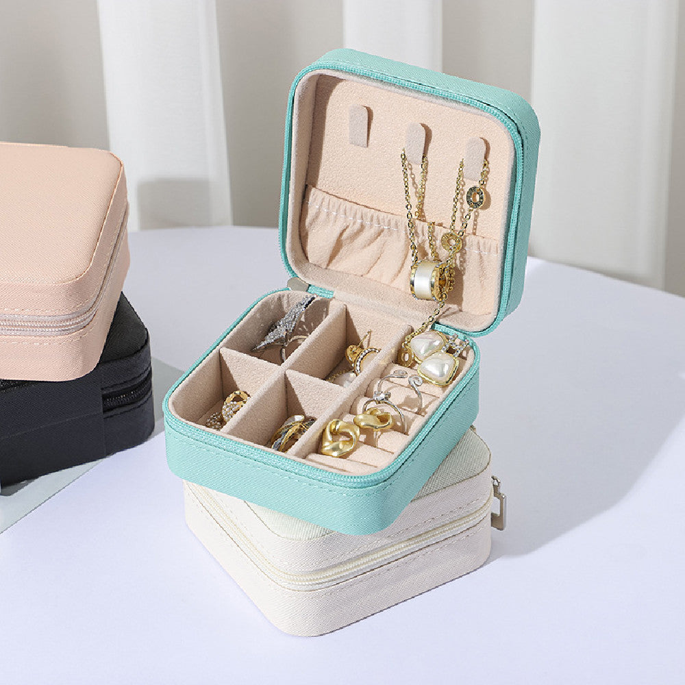 Compact Faux Leather Travel Jewelry Box