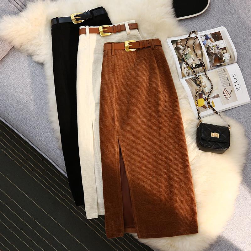 High-waist A-line corduroy skirt