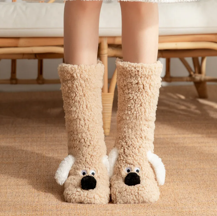 Women's Plush Dog Print Socks