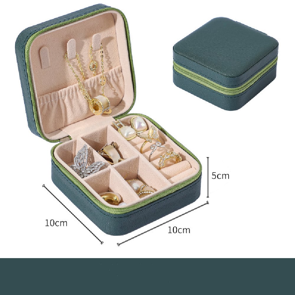 Compact Faux Leather Travel Jewelry Box