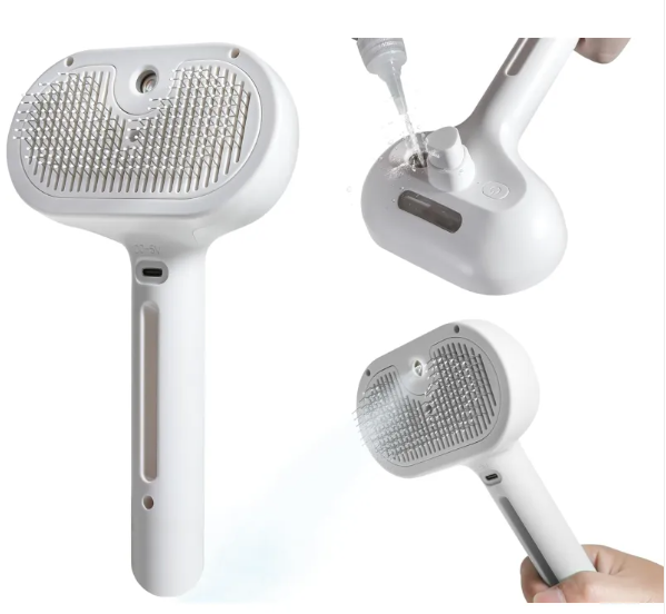Pet steam spray brush for shedding