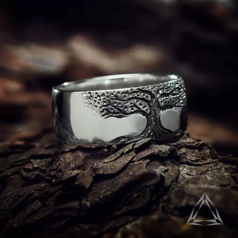 Carved tree of life ring