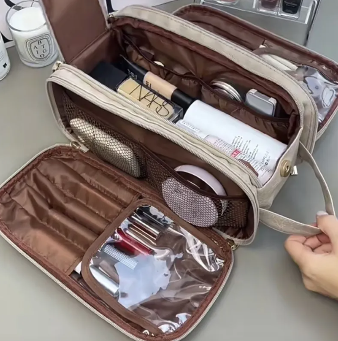 Large Travel Makeup Bag with Compartments
