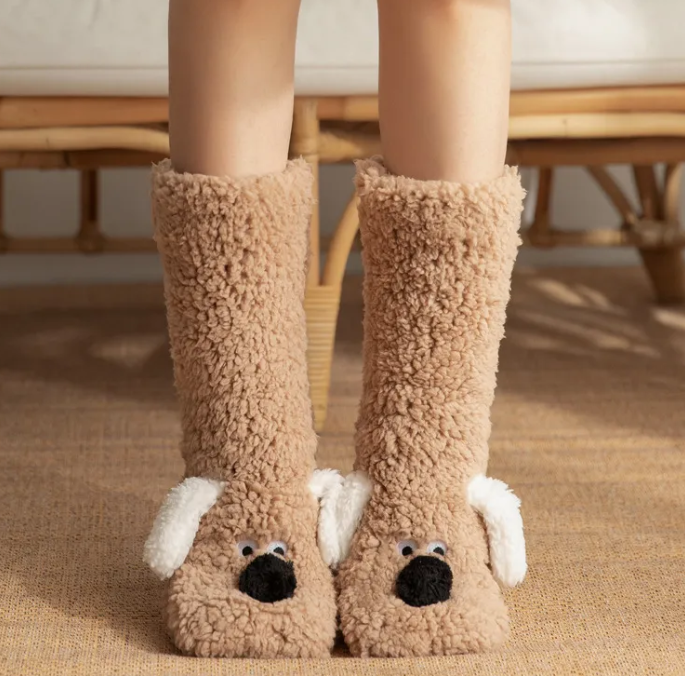 Women's Plush Dog Print Socks